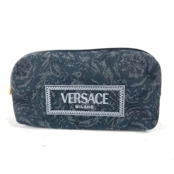 VERSACE logo Makeup Cosmetics Pouch Multi pouch Canvas BlackBased/gray Unused - Picture 1 of 10